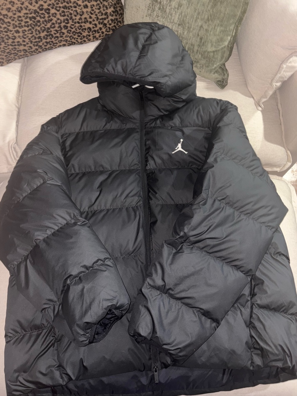 Jordan Black Quilted Puffer Jacket with Hood
